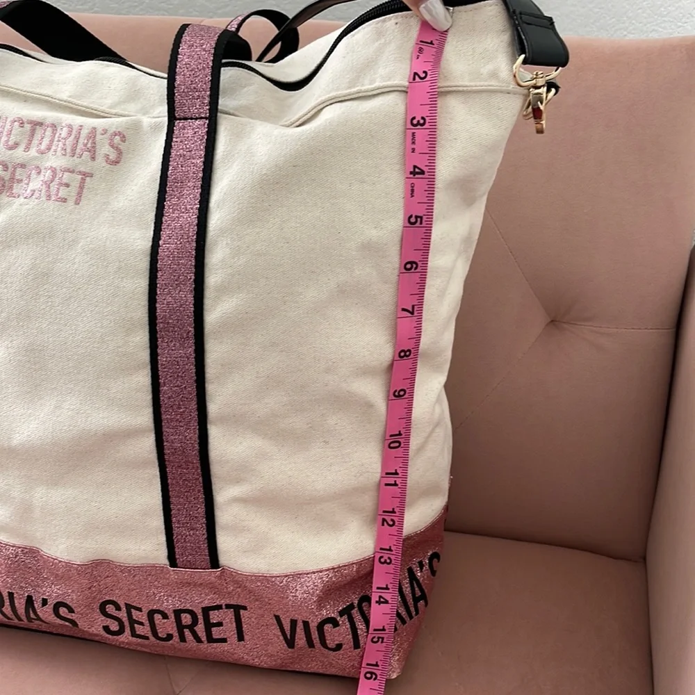 Victoria's Secret Pink & Cream Canvas Tote Bag - Picture 13 of 15
